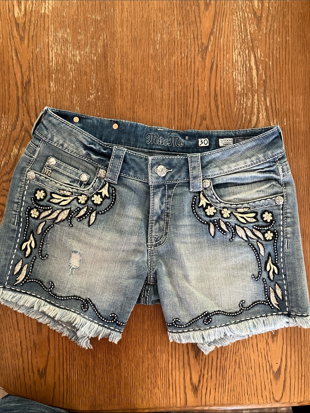 Miss Me Embroidered Light Blue Denim Cutoff Shorts